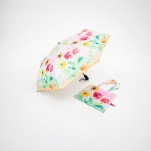 Miniparaply - Gule og rosa blomster
