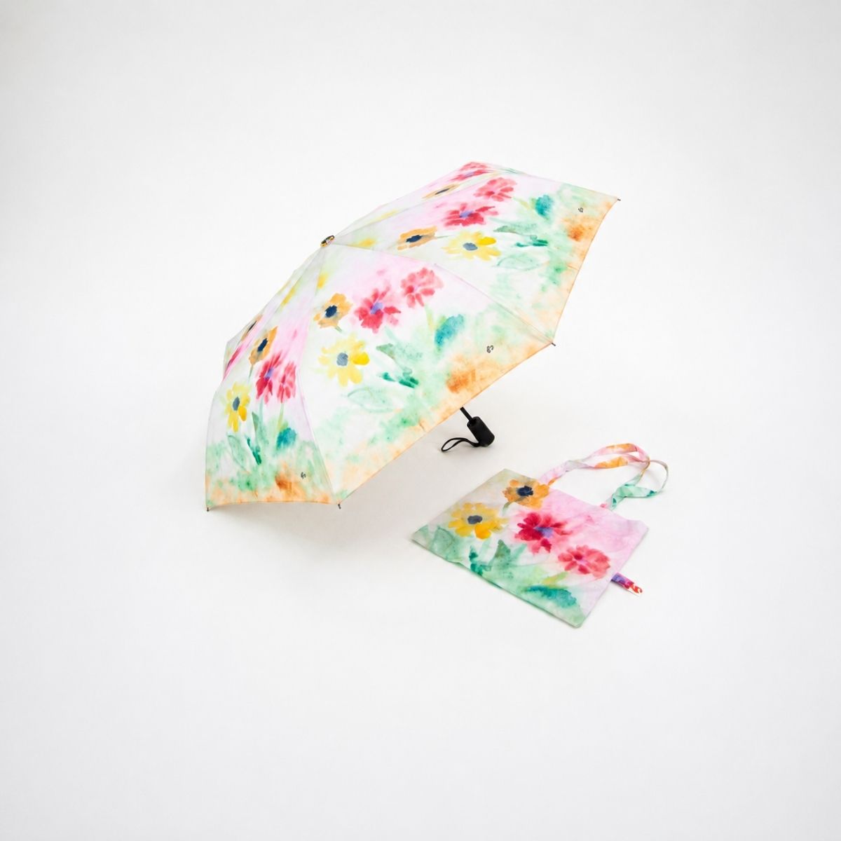 Miniparaply - Gule og rosa blomster