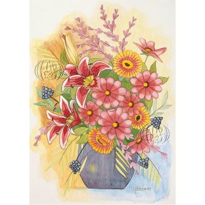 Plakat med sommerblomster af mundmalende kunstner Hisham Edghaim fra Sveriige